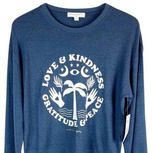 NWT $75 Spiritual Gangster Blue Medium Peace Savasana Crewneck  Sweatshirt
